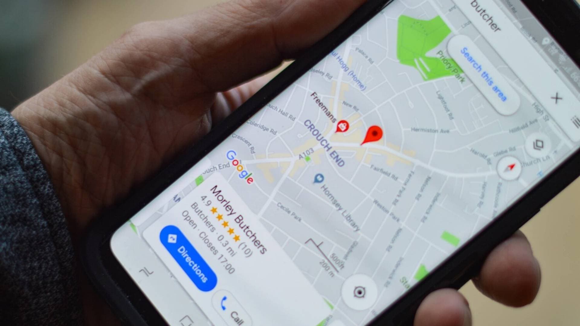 A business listing on Google Maps viewed on a phone, the way a finished tour is found