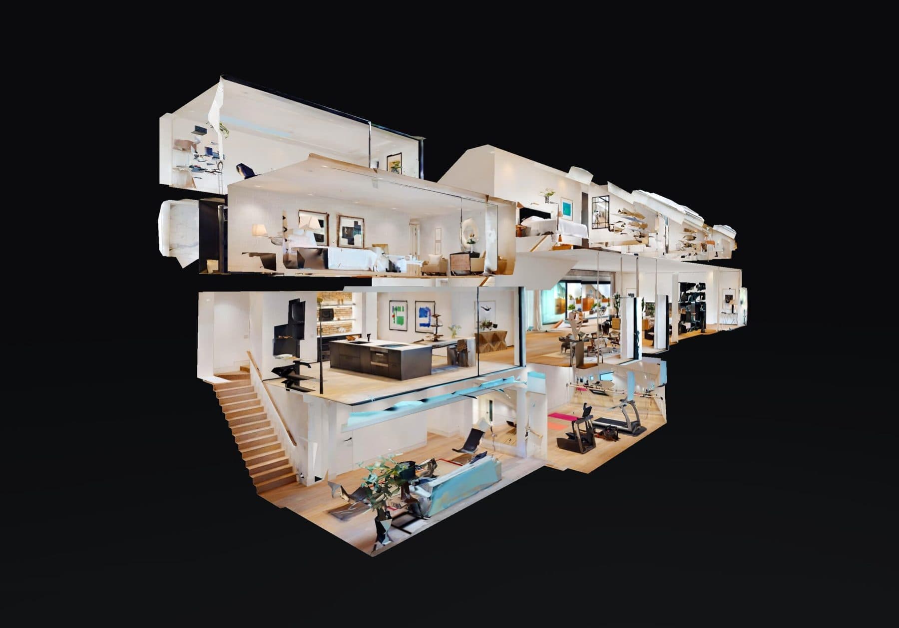 A Matterport dollhouse view of a building captured in 3D